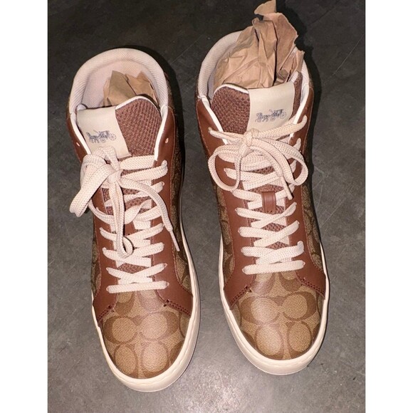Coach | Clip | HighTop | Sneakers | Khaki/Saddle | Signature Leather/Canvas |10D main image 11